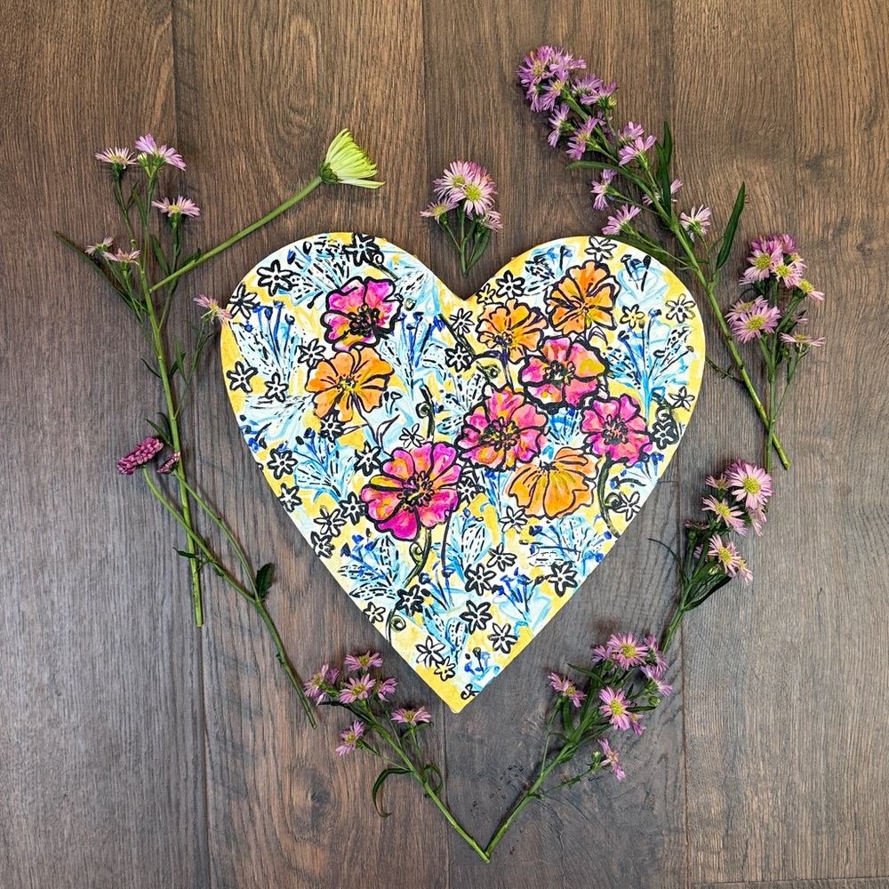 Original Floral Poppy Heart of Gold Art Painting on wrapped canvas